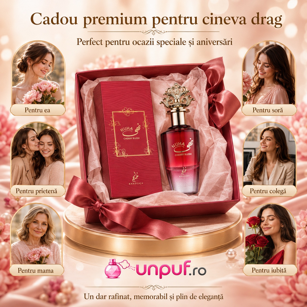 Nuha Cherry Blush cadou premium pentru cineva drag, parfum arabesc de damă elegant