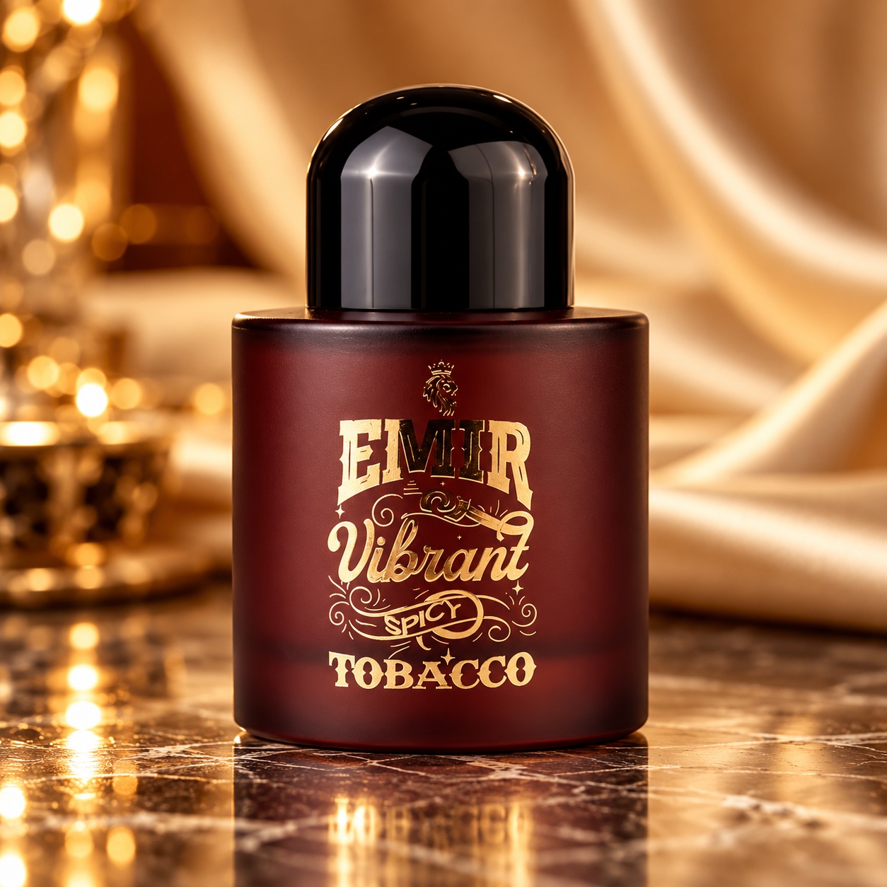 Flacon Paris Corner Vibrant Spicy Tobacco 100 ml brun roșiatic cu capac negru lucios și logo auriu