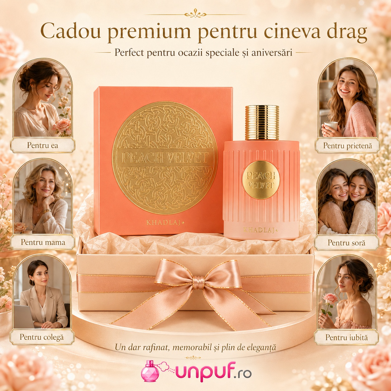 Peach Velvet cadou premium pentru ea, prietenă, mamă, soră, colegă sau iubită