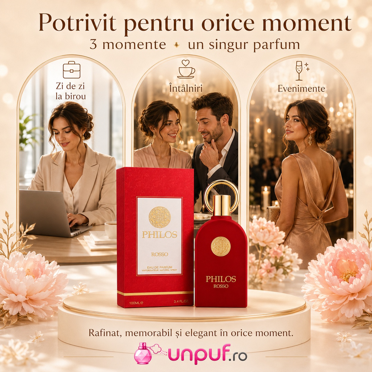 Parfum Philos Rosso Maison Alhambra potrivit pentru zi de zi la birou, &icirc;nt&acirc;lniri și evenimente elegante
