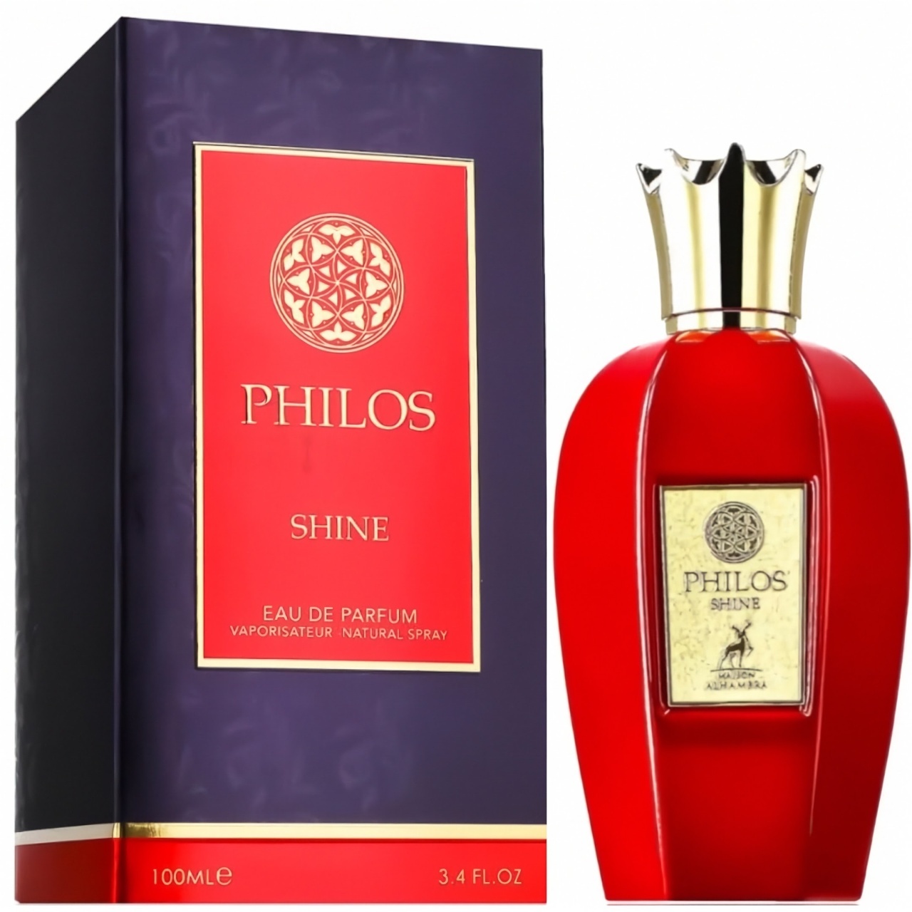 Philos Shine Maison Alhambra 100 ml sticlă și cutie produs pe fundal alb