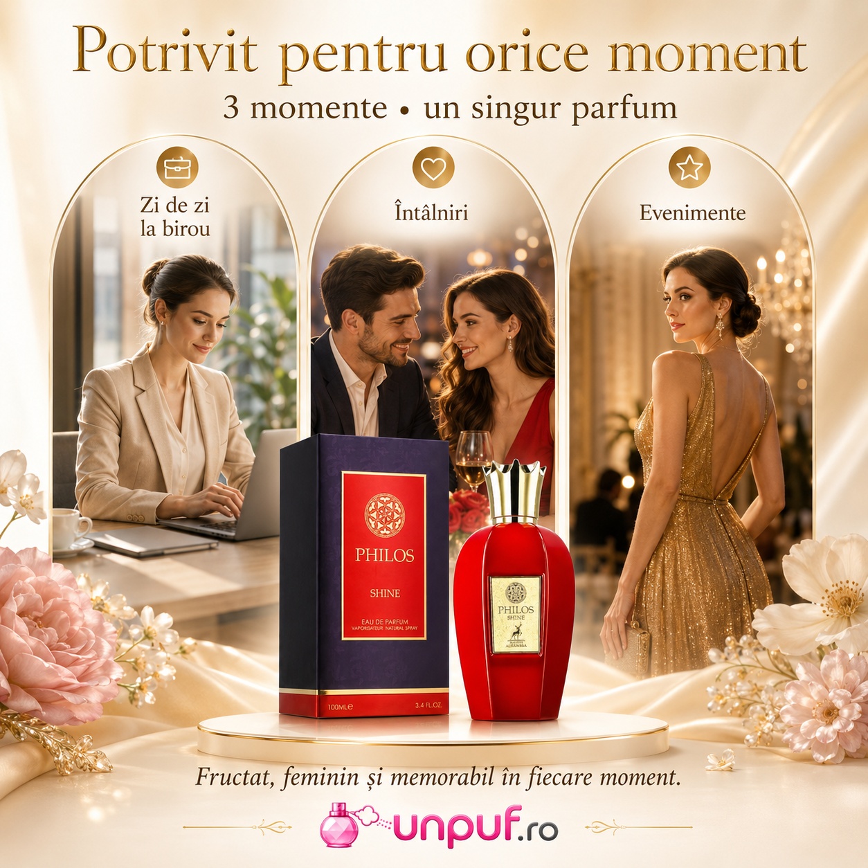 Parfum Philos Shine Maison Alhambra potrivit pentru zi de zi la birou, &icirc;nt&acirc;lniri și evenimente elegante