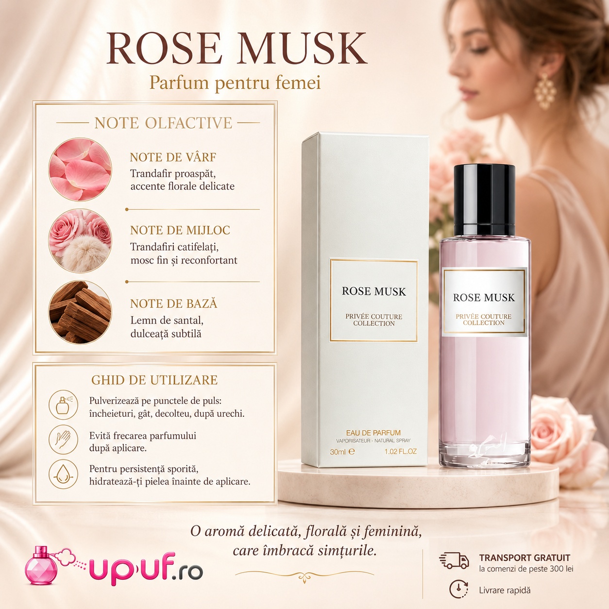 Rose Musk Privee Couture Collection parfum floral cu trandafir mosc lemn de santal și dulceață subtilă