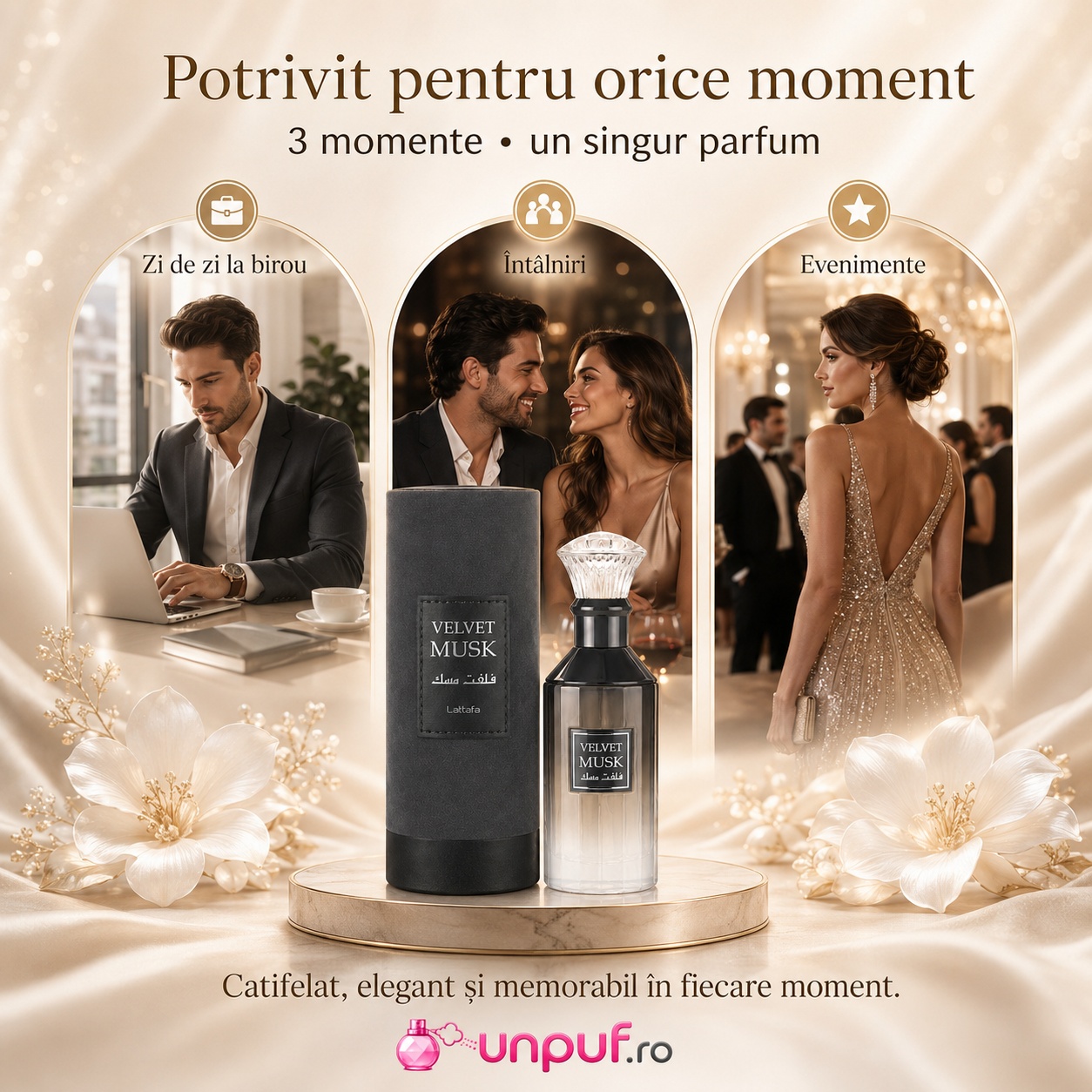 Velvet Musk Lattafa potrivit pentru zi de zi la birou, &icirc;nt&acirc;lniri și evenimente