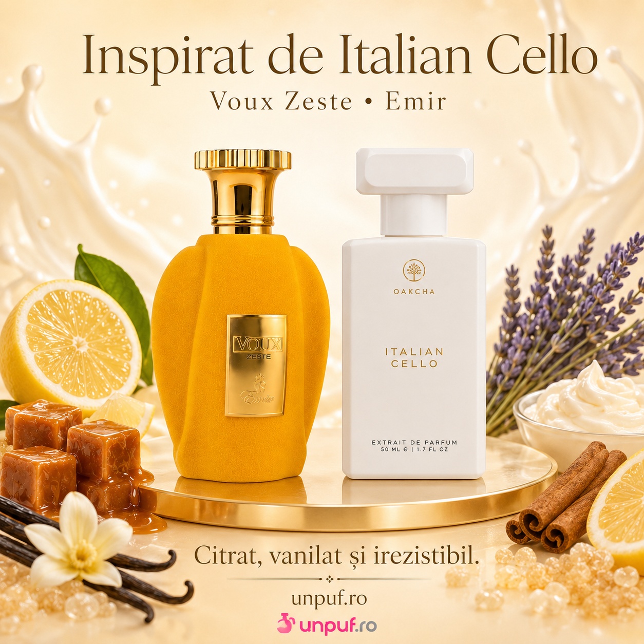 Voux Zeste Emir inspirat din Italian Cello parfum citrat vanilat și irezistibil
