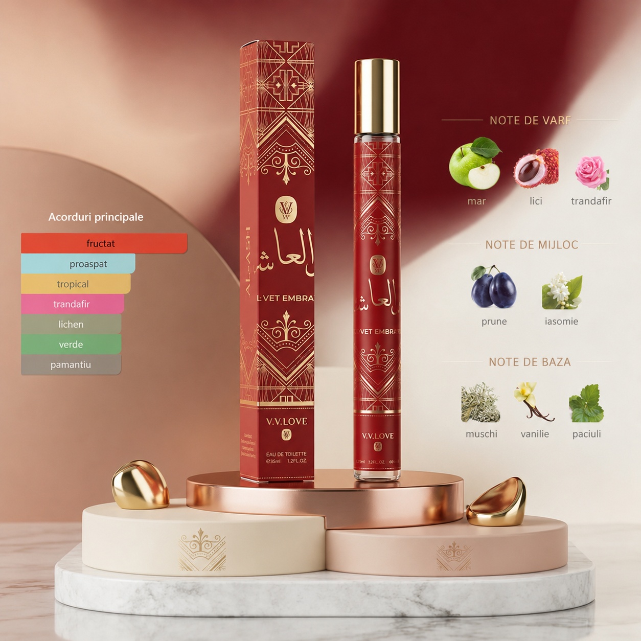Velvet Embrace V.V. Love parfum unisex 35 ml cu note de măr lici trandafir prune iasomie vanilie și paciuli