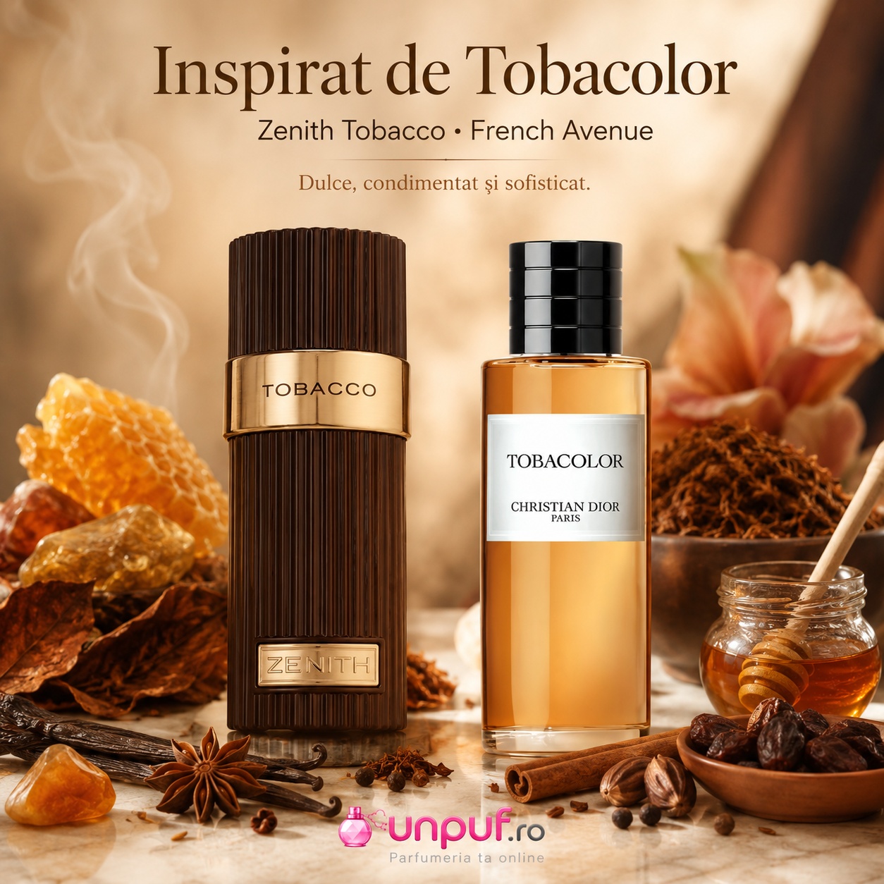 Zenith Tobacco French Avenue inspirat de Tobacolor Dior, parfum dulce condimentat și sofisticat
