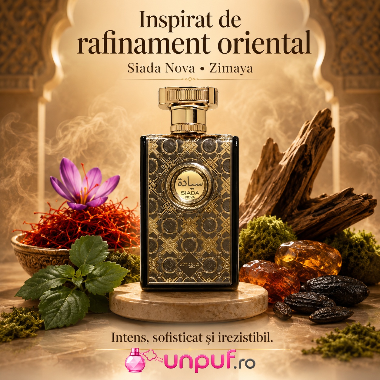 Zimaya Siada Nova inspirat de rafinament oriental, parfum cu șofran, lemn, tonka, mosc și ambergris