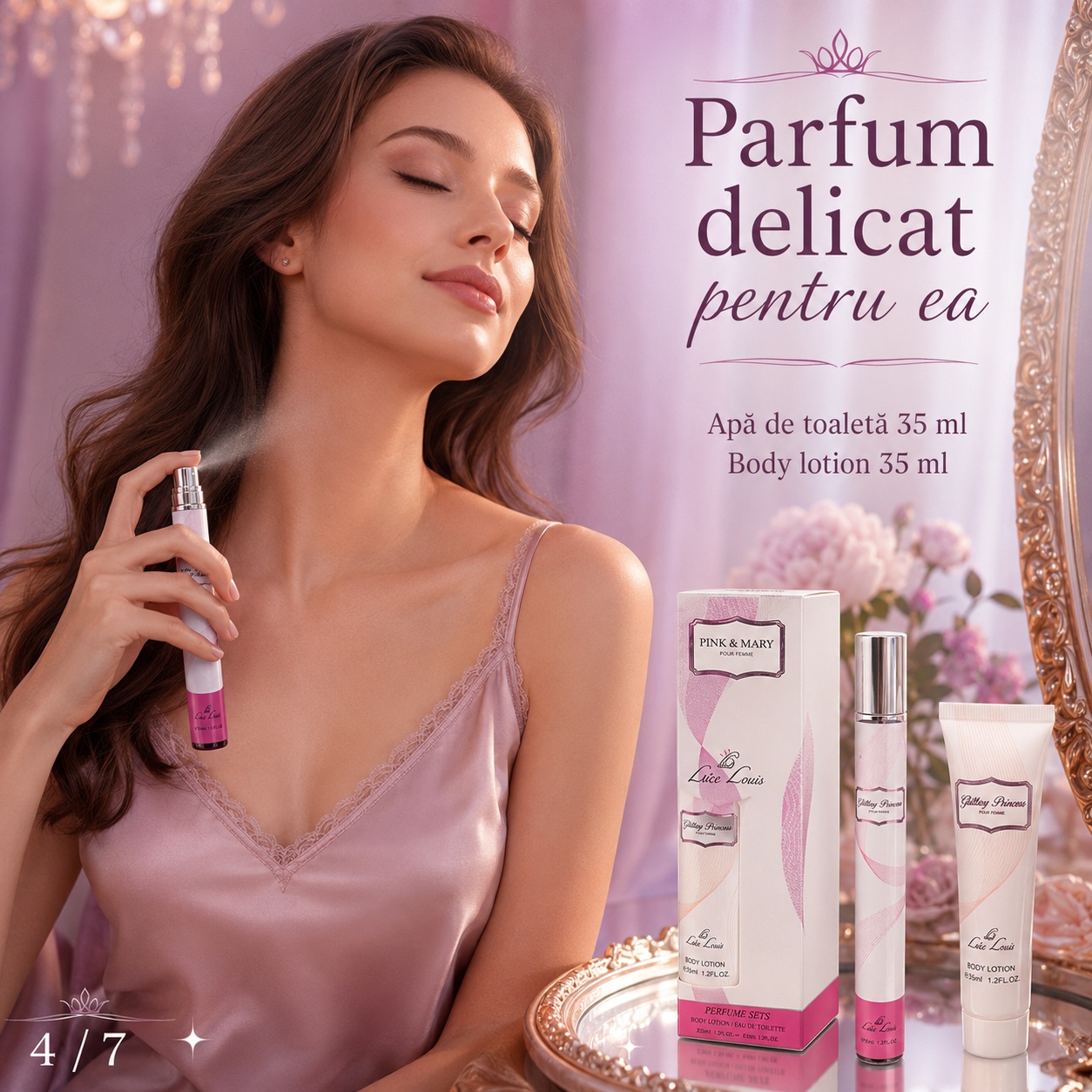 Pink and Mary parfum delicat pentru ea, apă de toaletă 35 ml și body lotion 35 ml