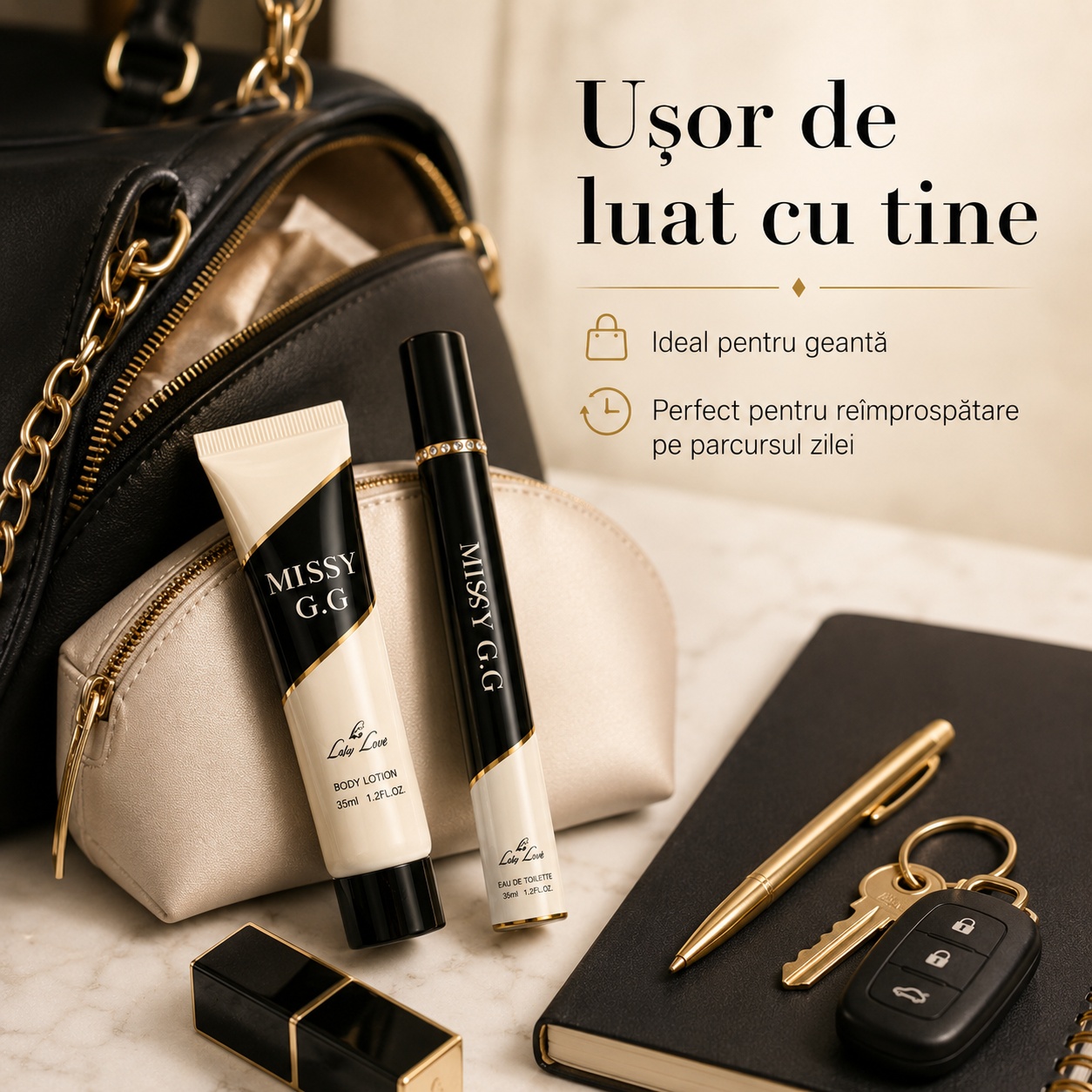 Set Missy G.G ușor de luat cu tine, ideal pentru geantă și re&icirc;mprospătare pe parcursul zilei