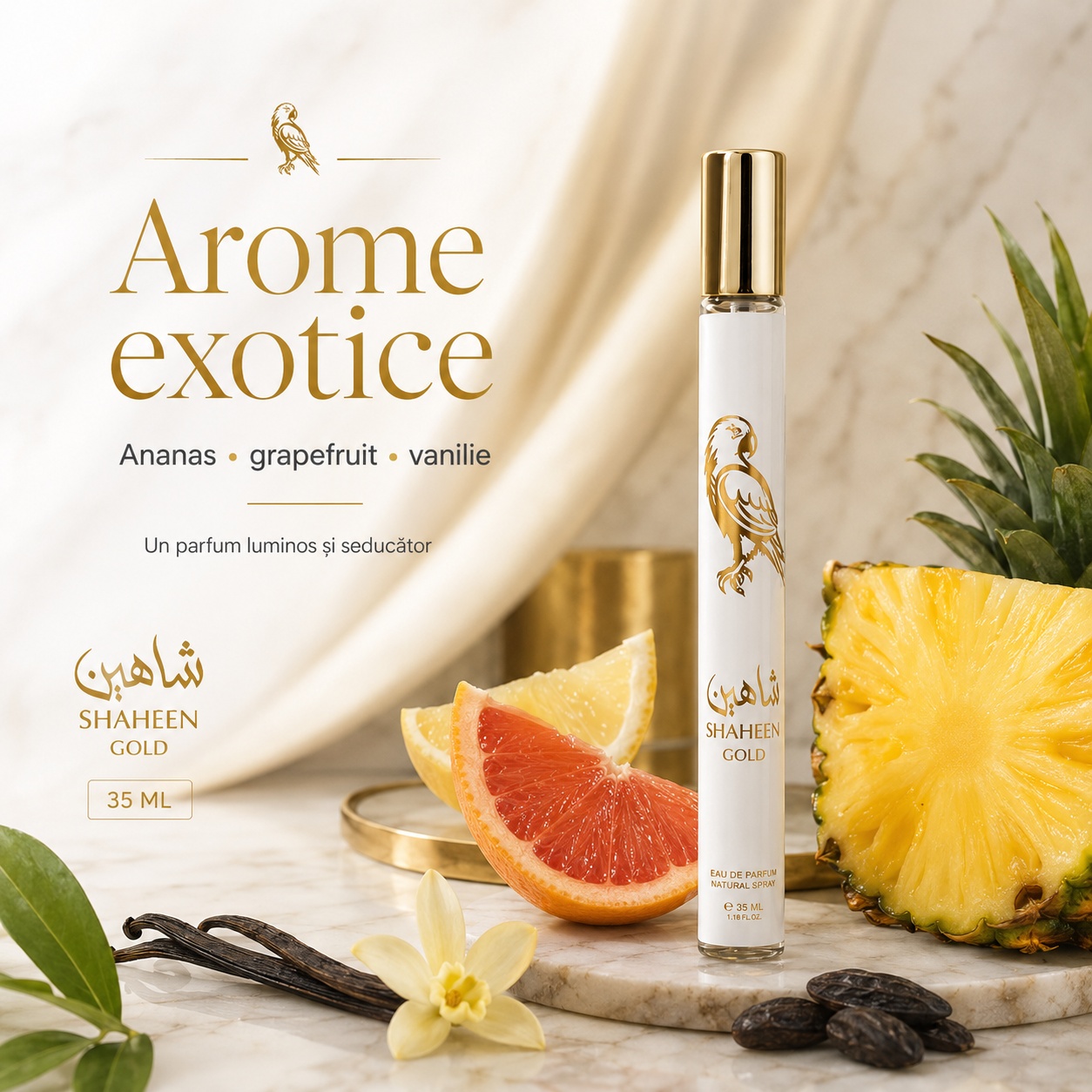 Shaheen Gold 35 ml arome exotice ananas grapefruit vanilie parfum luminos și seducător