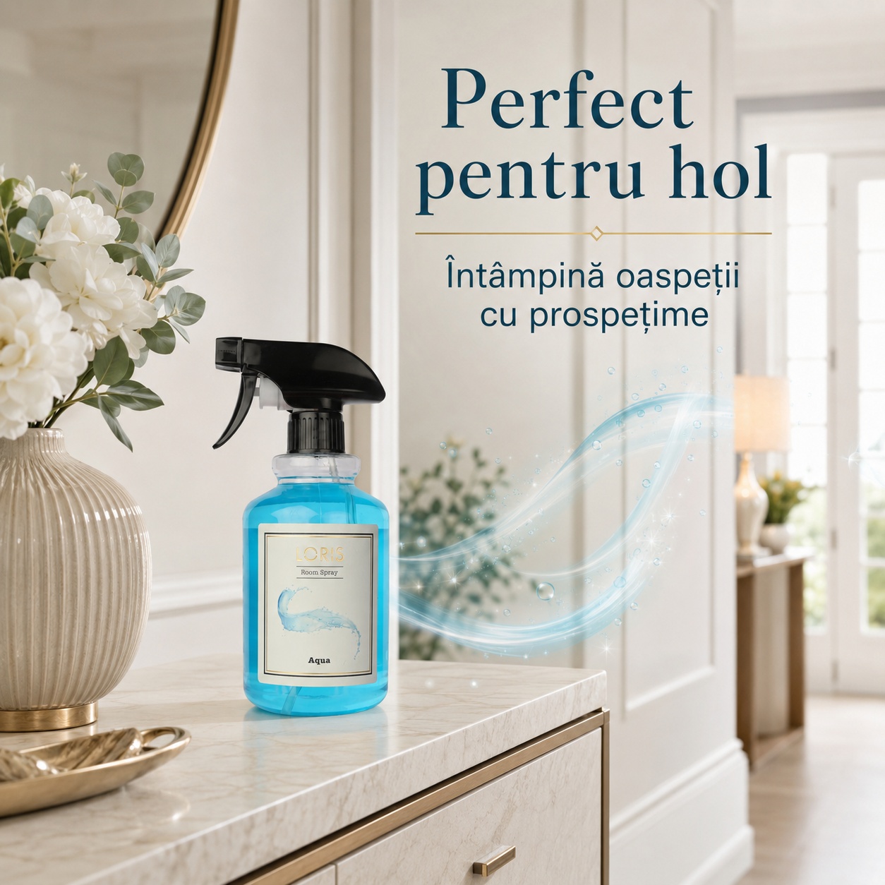 Spray Odorizant Loris Pafum Aqua perfect pentru hol parfum proaspăt pentru oaspeți