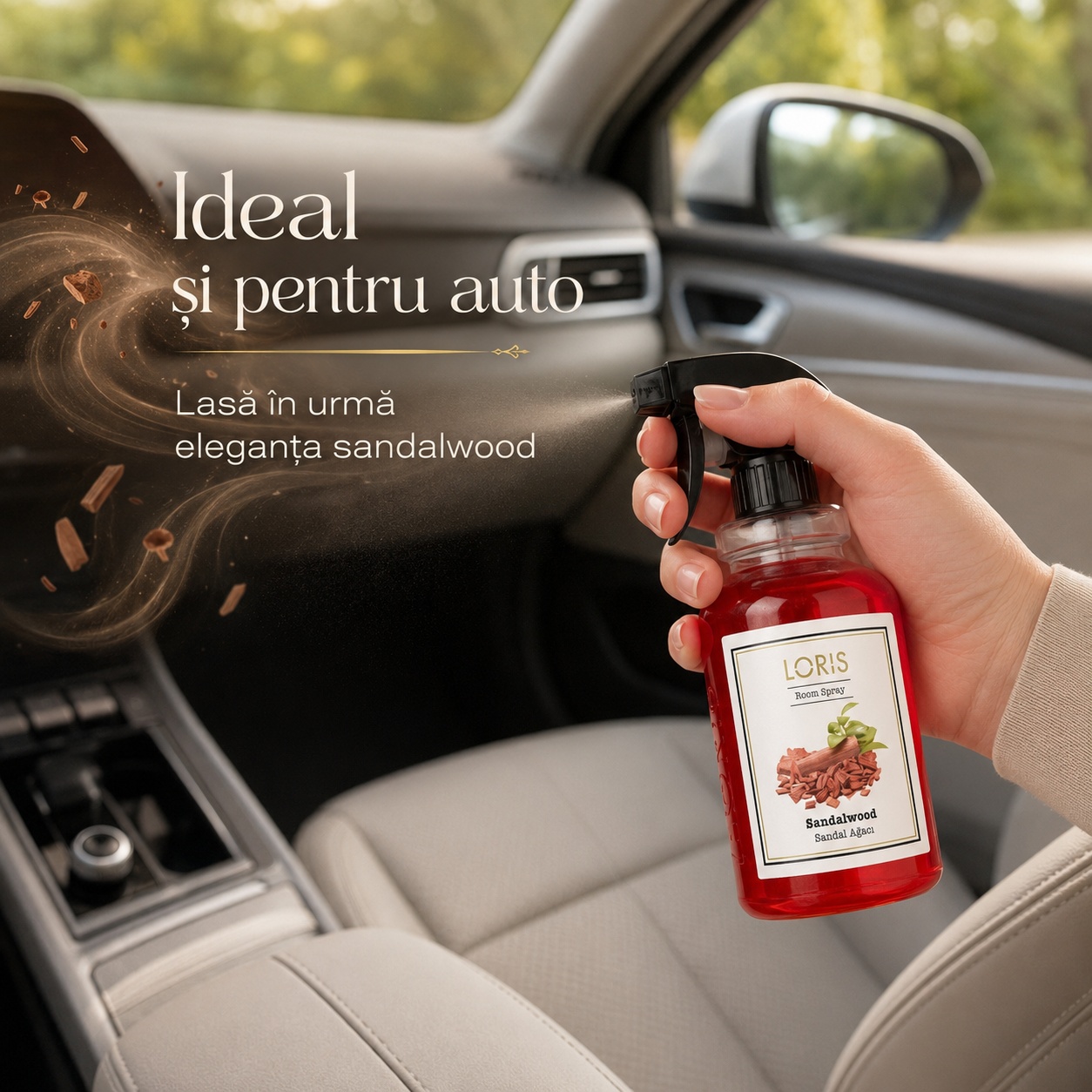 Spray Odorizant Loris Pafum SandalWood ideal și pentru auto parfum lemnos &icirc;n mașină