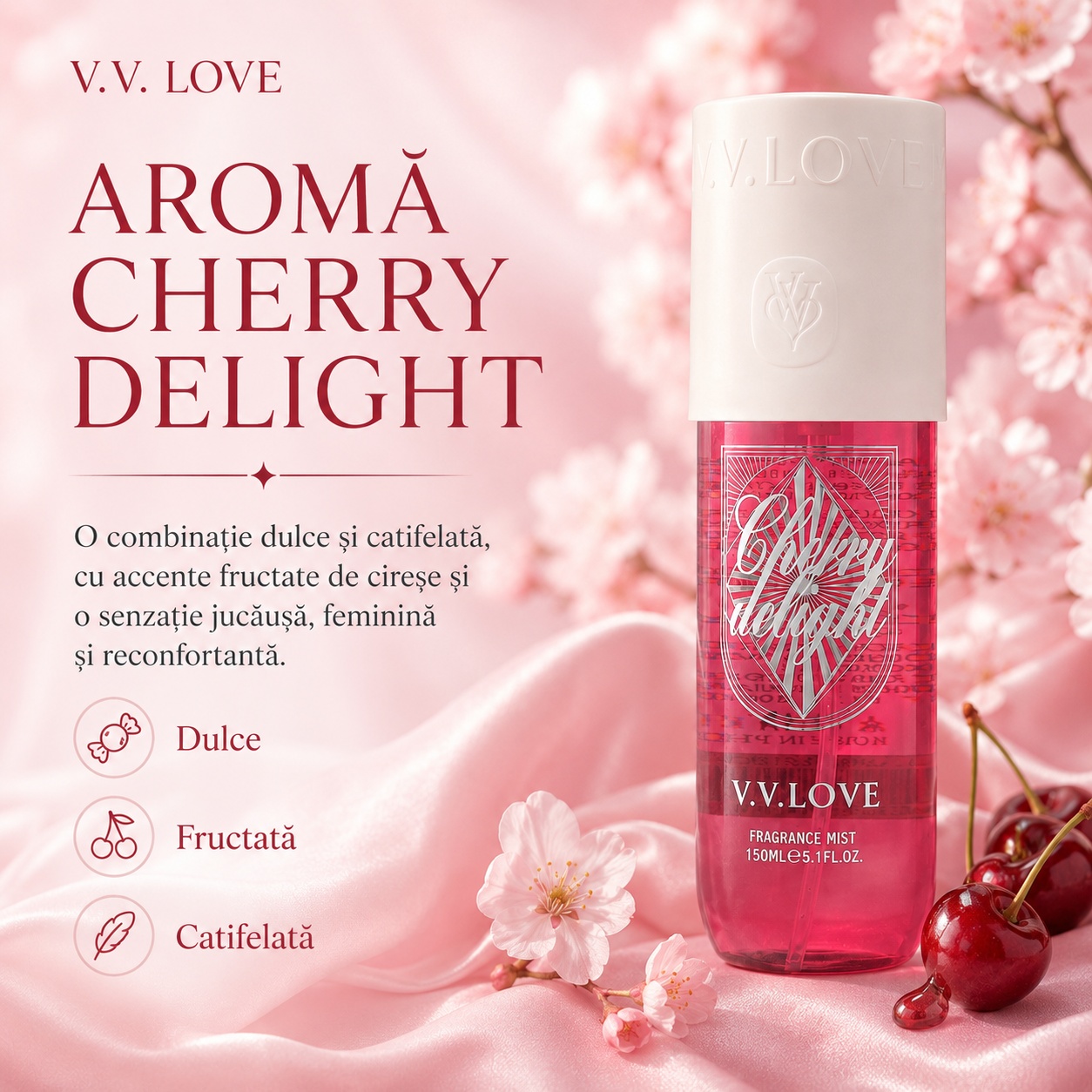 V.V. Love Cherry Delight aromă dulce catifelată cu cireșe spray corp damă