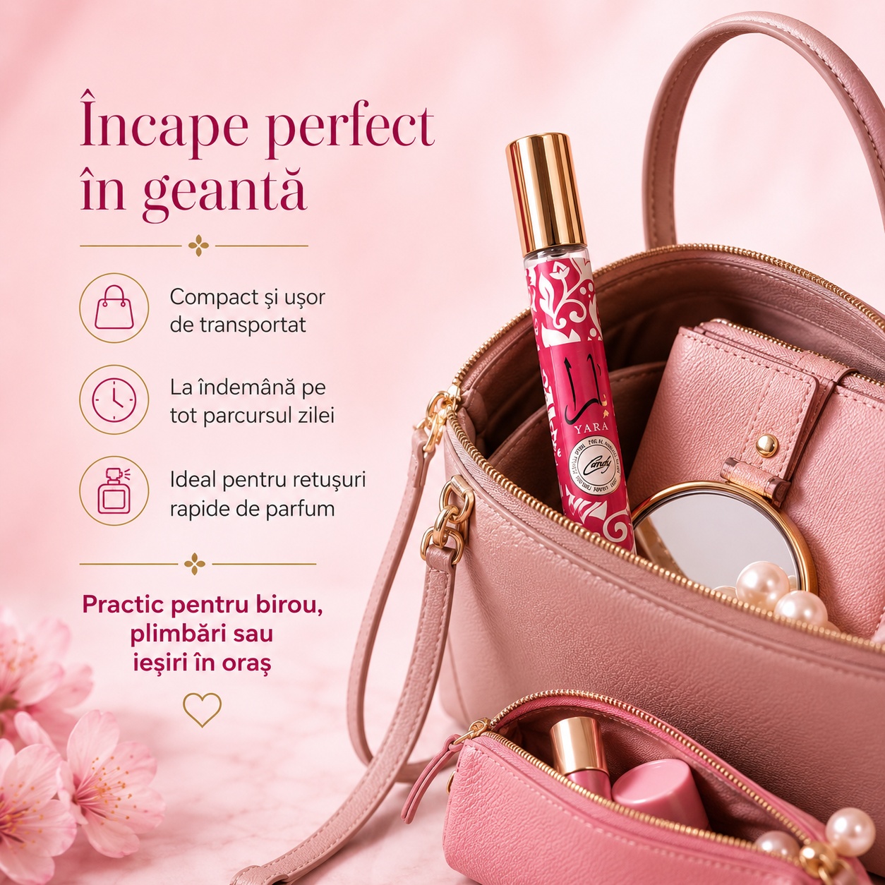 Yara Candy Lattafa &icirc;ncape perfect &icirc;n geantă compact și ușor de transportat
