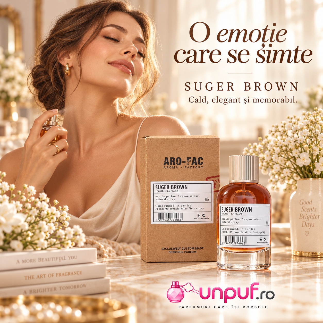 Aro-Fac Brown Suger parfum unisex cald elegant și memorabil cu tămâie vată de zahăr și ambră