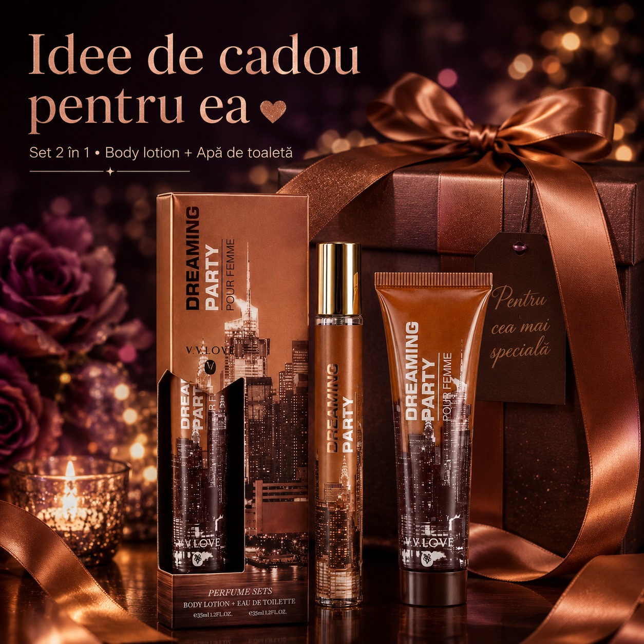 Set Dreaming Party Pour Femme 2x35 ml idee de cadou pentru ea, parfum 35 ml și body lotion 35 ml