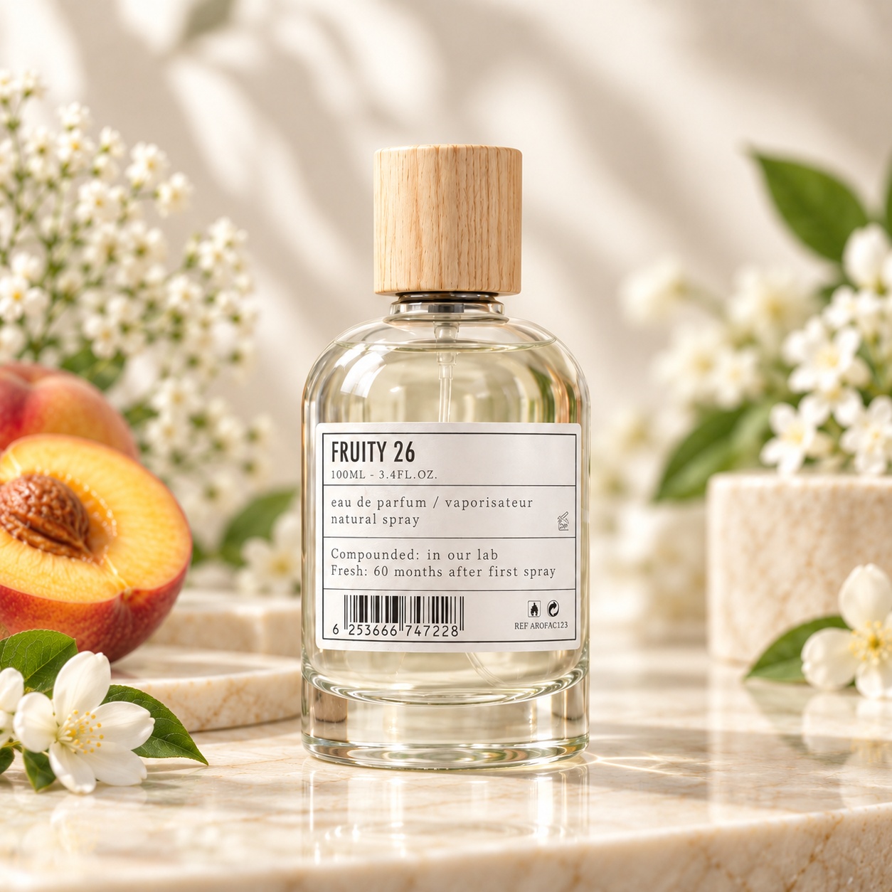 Flacon Fruity 26 Aro-Fac parfum unisex 100 ml cu capac din lemn și design minimalist