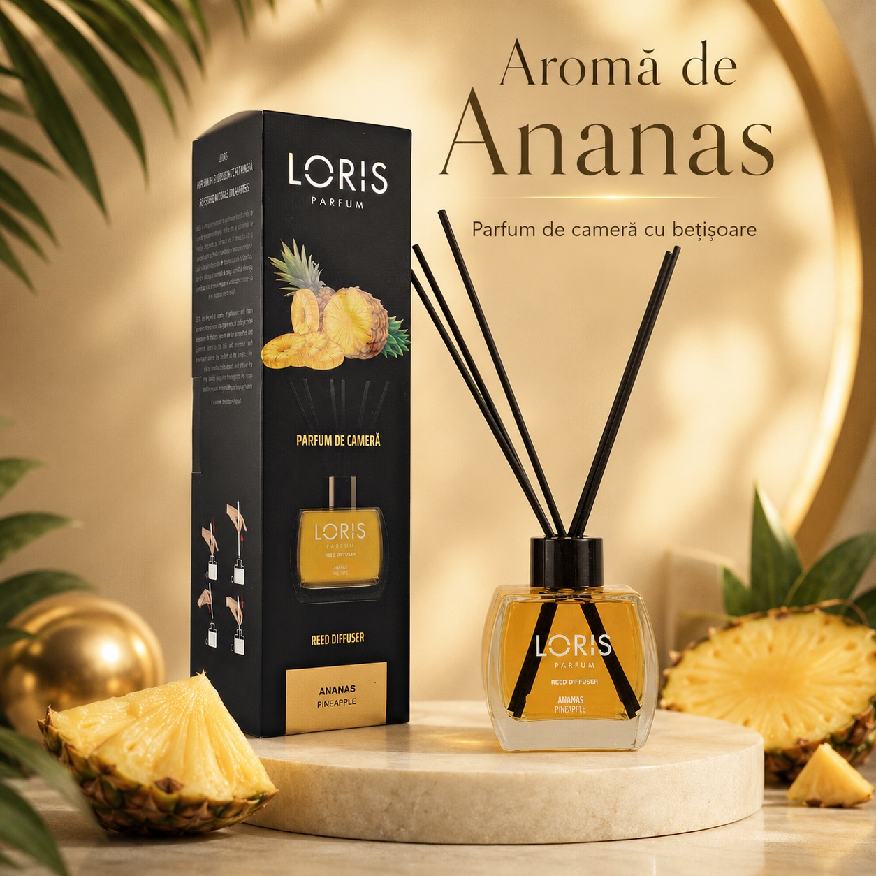 Loris Parfum Ananas reed diffuser 120 ml odorizant cameră cu bețișoare parfumate