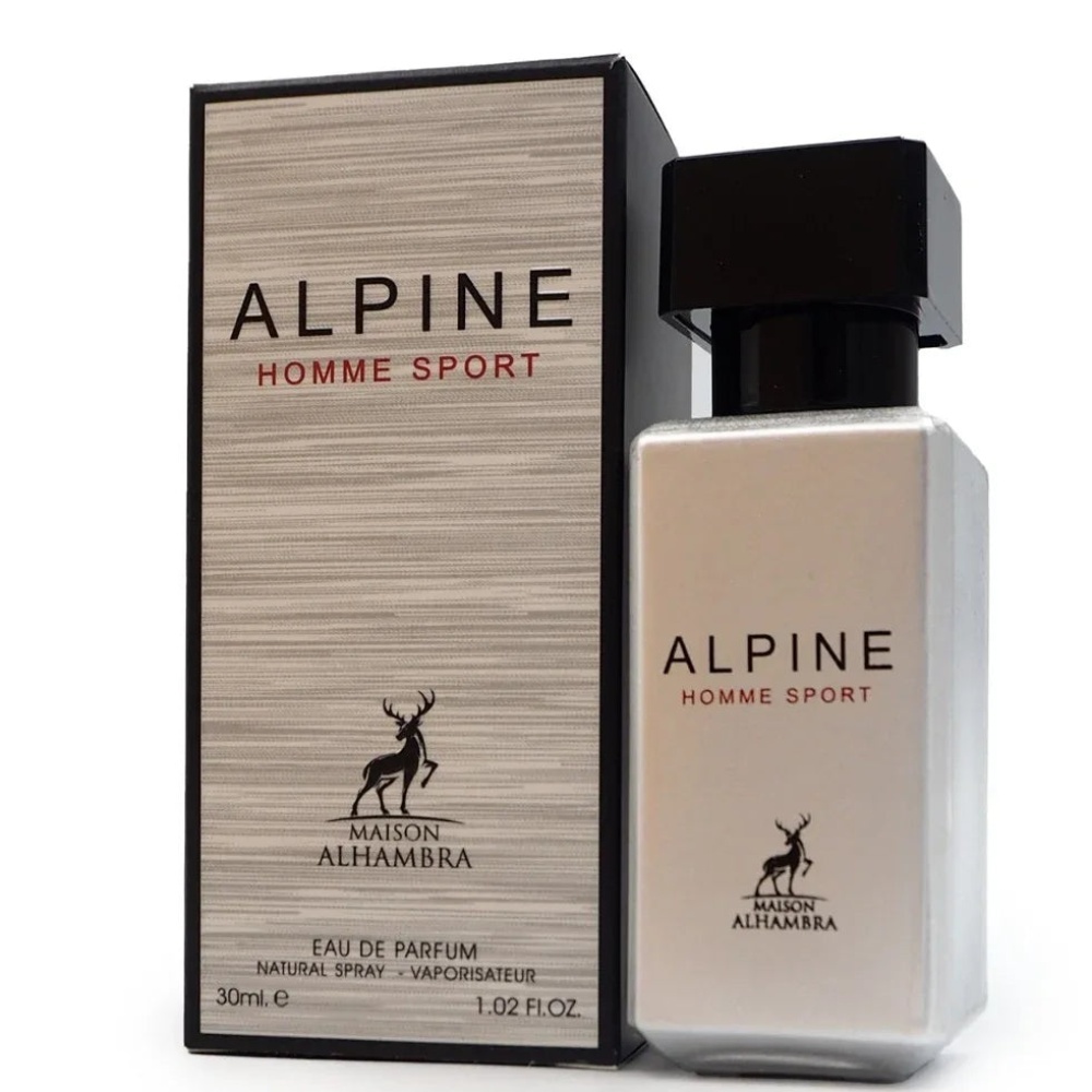 Produs real Alhambra Alpine Homme Sport 30 ml cu sticlă argintie și cutie Maison Alhambra