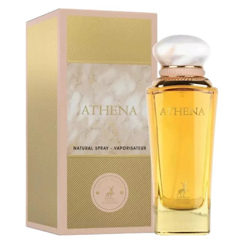 Parfum Alhambra Athena Maison Alhambra 100 ml sticlă și cutie pe fundal alb