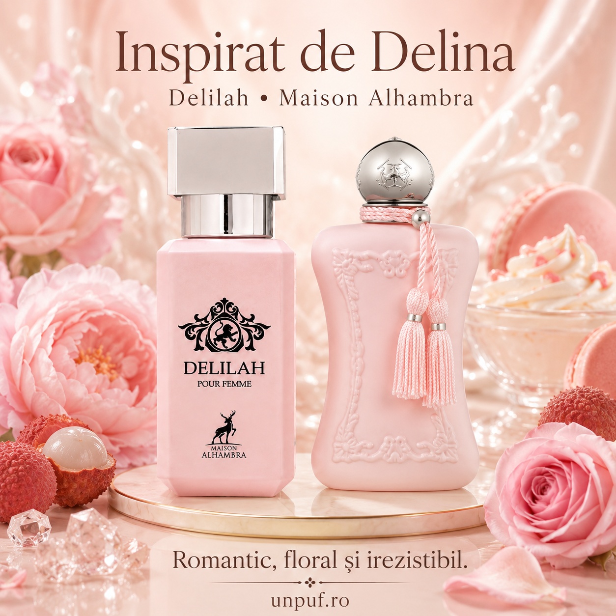 Parfum Delilah Pour Femme inspirat de Delina, romantic, floral și irezistibil