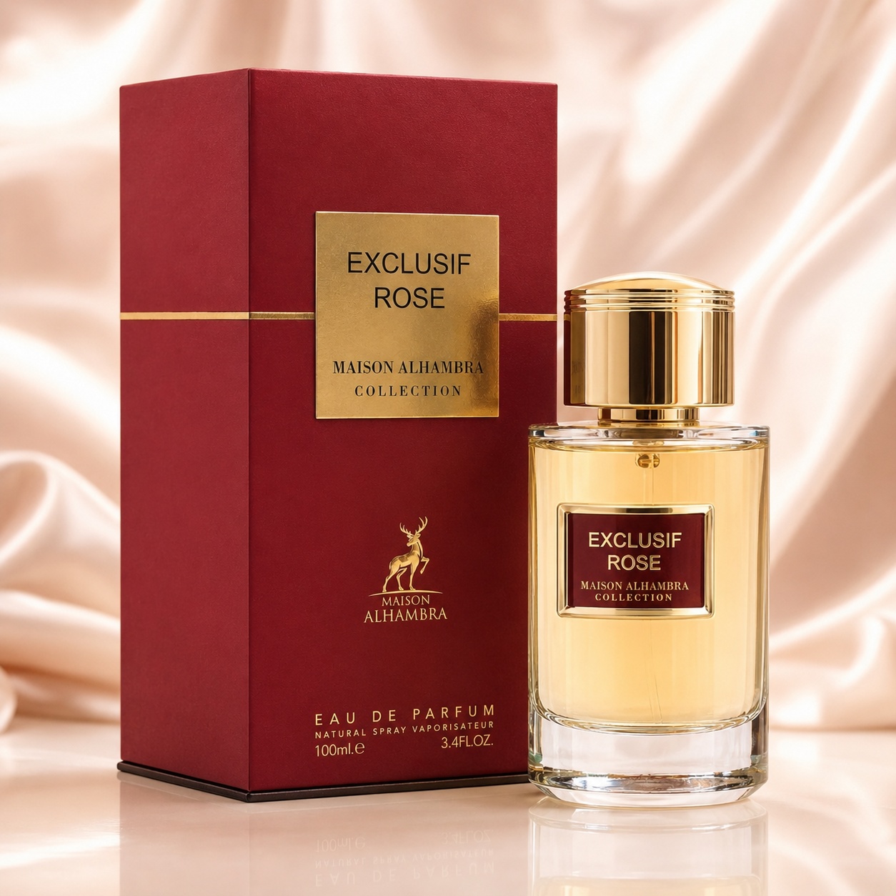 Parfum Arăbesc Alhambra Exclusif Rose Maison Alhambra 100 ml cu sticlă elegantă și cutie bordo premium