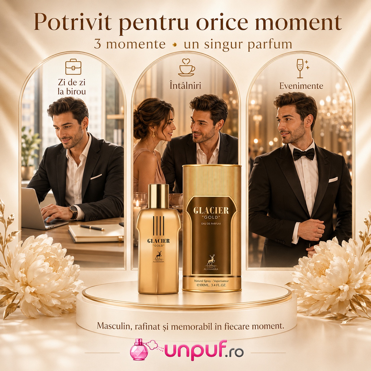 Alhambra Glacier Gold parfum potrivit pentru zi de zi birou &icirc;nt&acirc;lniri seară și evenimente speciale