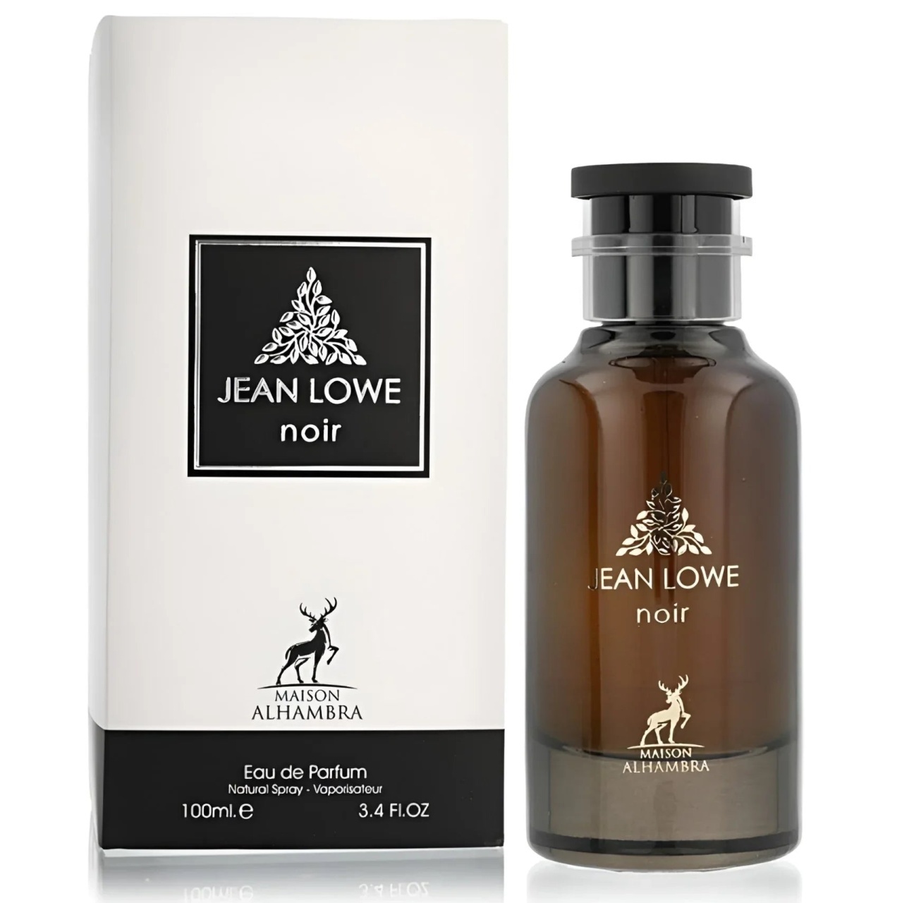 Parfum Alhambra Jean Lowe Noir Maison Alhambra 100 ml sticlă și cutie pe fundal alb