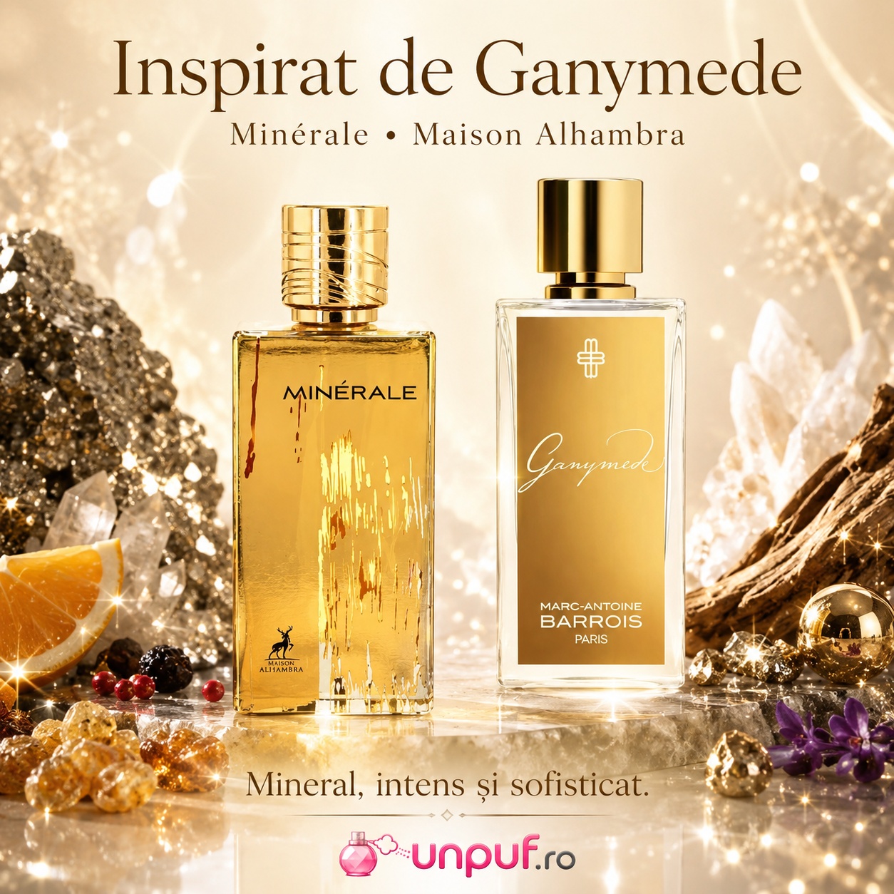 Alhambra Minerale Gold Maison Alhambra inspirat din Ganymede parfum unisex mineral intens și sofisticat