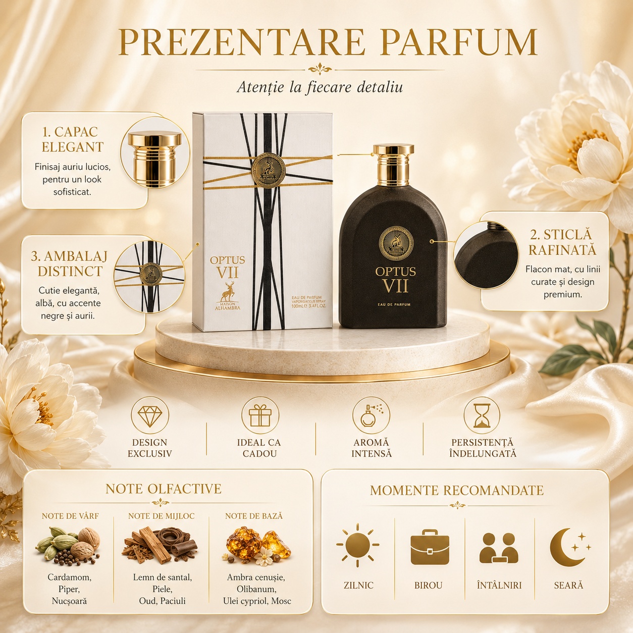 Alhambra Optus VII Roman note olfactive parfum aromatic lemnos cu grapefruit bergamotă piper lavandă ambră cedru mosc și vetiver