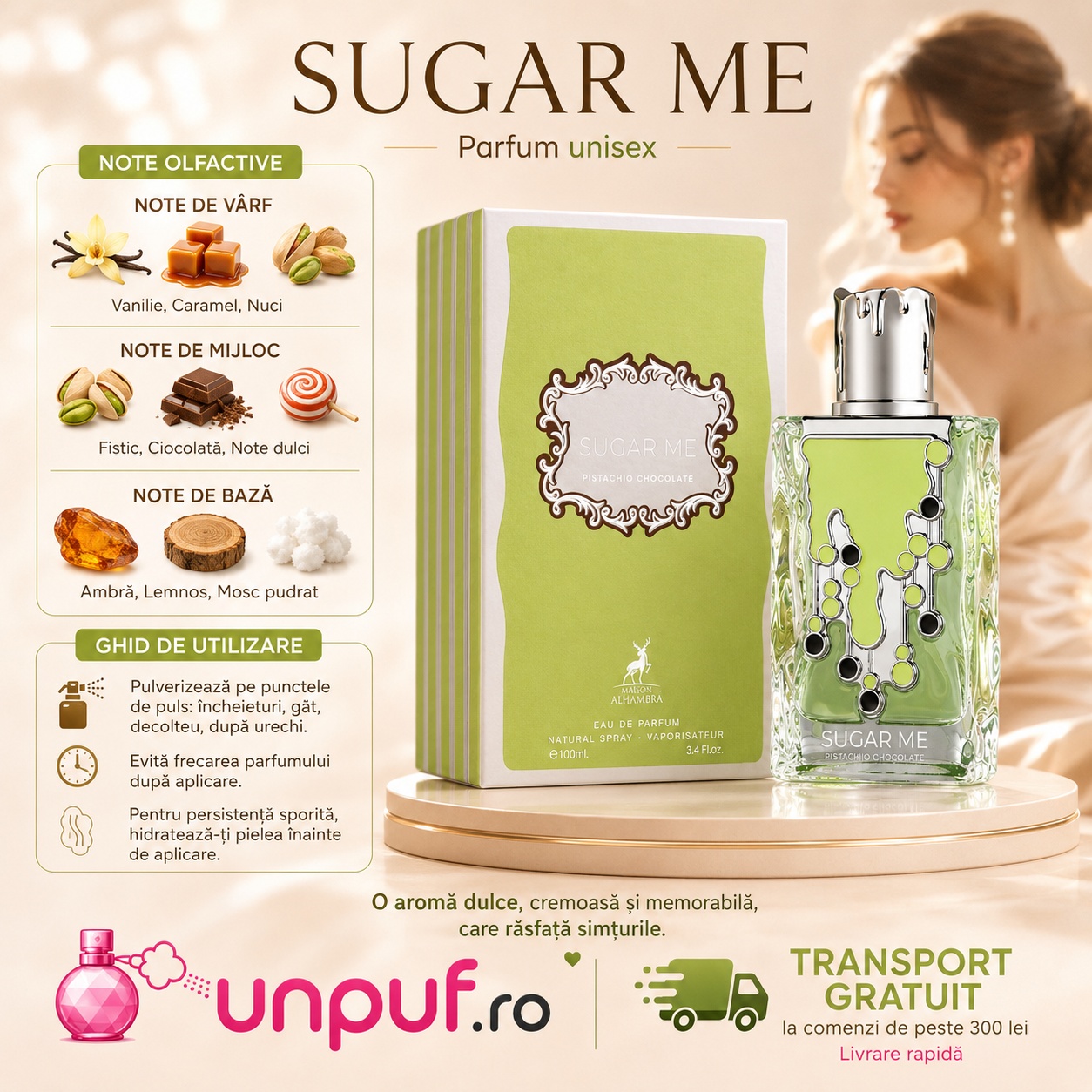 Alhambra Sugar Me Pistachio Chocolate Maison Alhambra design verde fistic și prezentare premium unisex