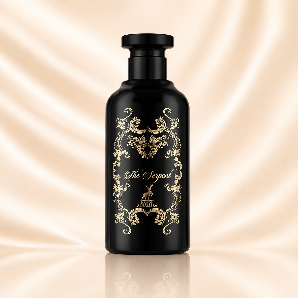 Flacon Alhambra The Serpent 100 ml, parfum unisex cu design negru și ornament auriu