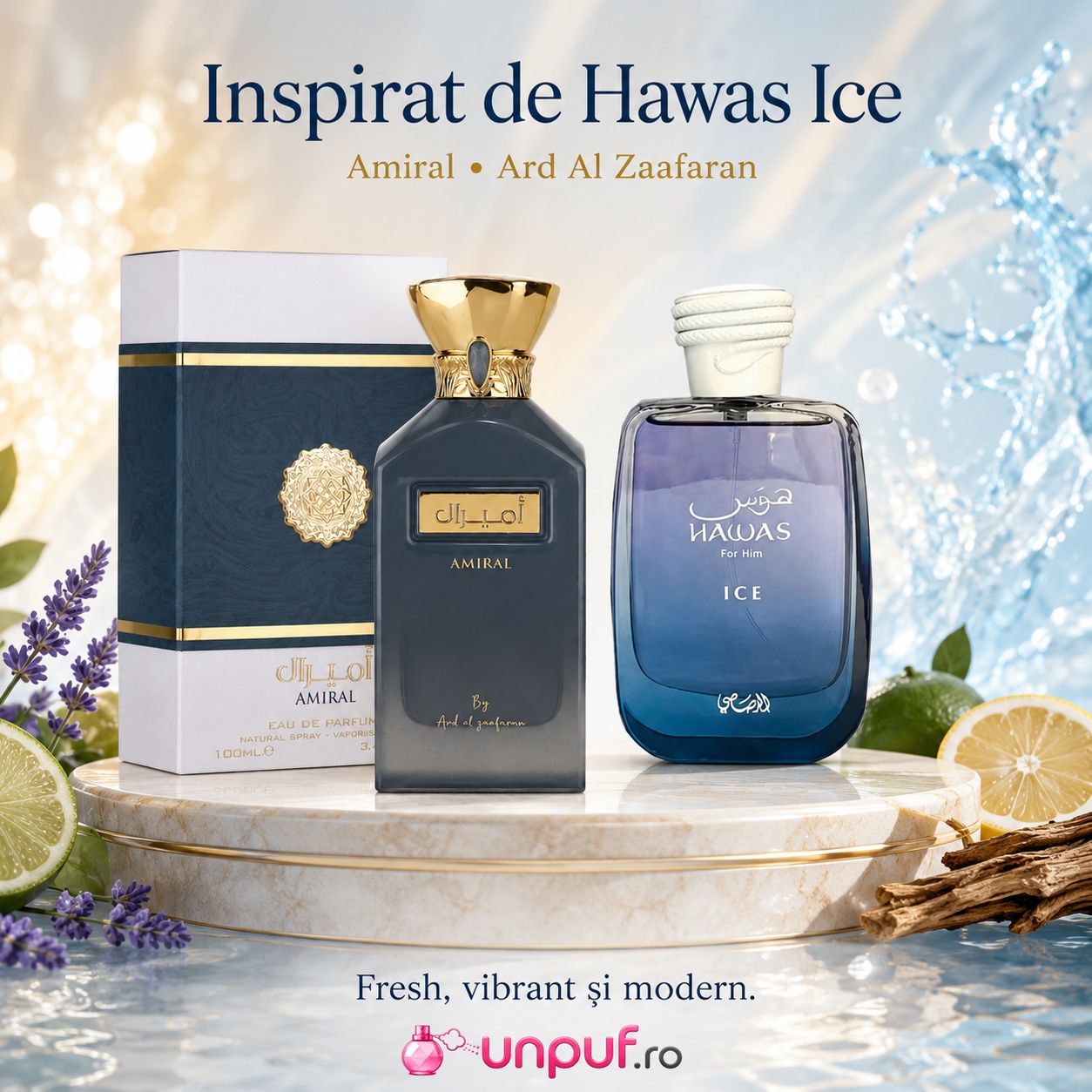 Amiral Ard Al Zaafaran inspirat de Hawas Ice, parfum fresh, vibrant și modern cu note acvatice, citrice și lemnoase