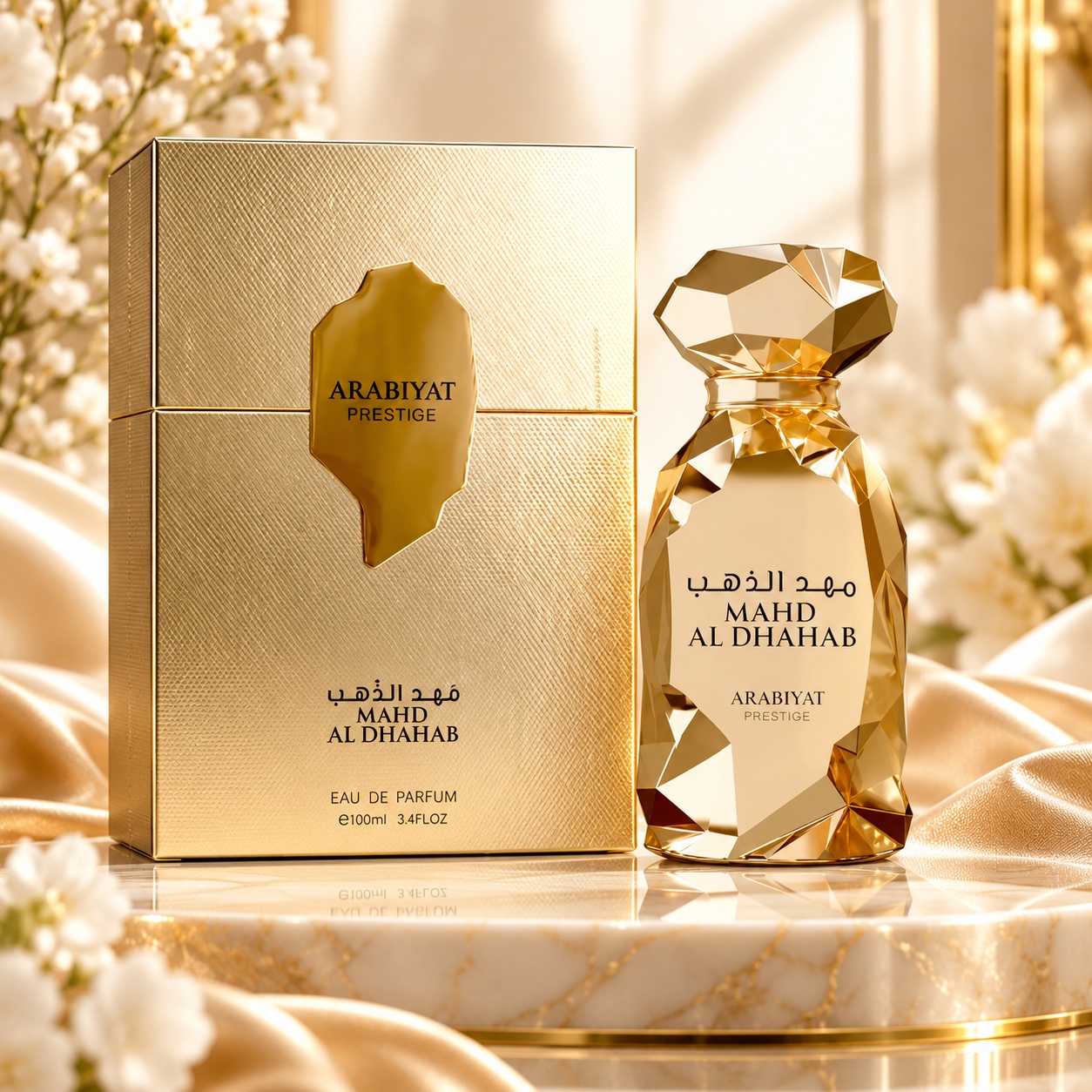 Arabiyat Prestige Mahd Al Dhahab 100 ml flacon auriu și cutie