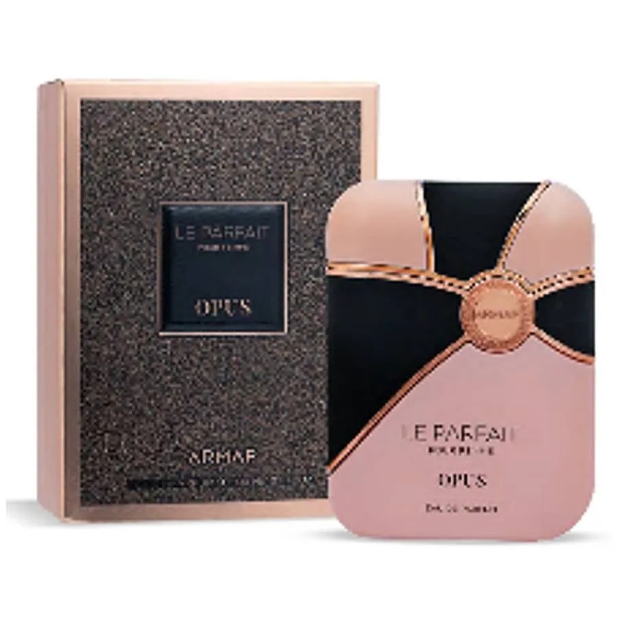 Cutie originală Armaf Le Parfait Pour Femme Opus 100 ml și flacon roz negru parfum unisex