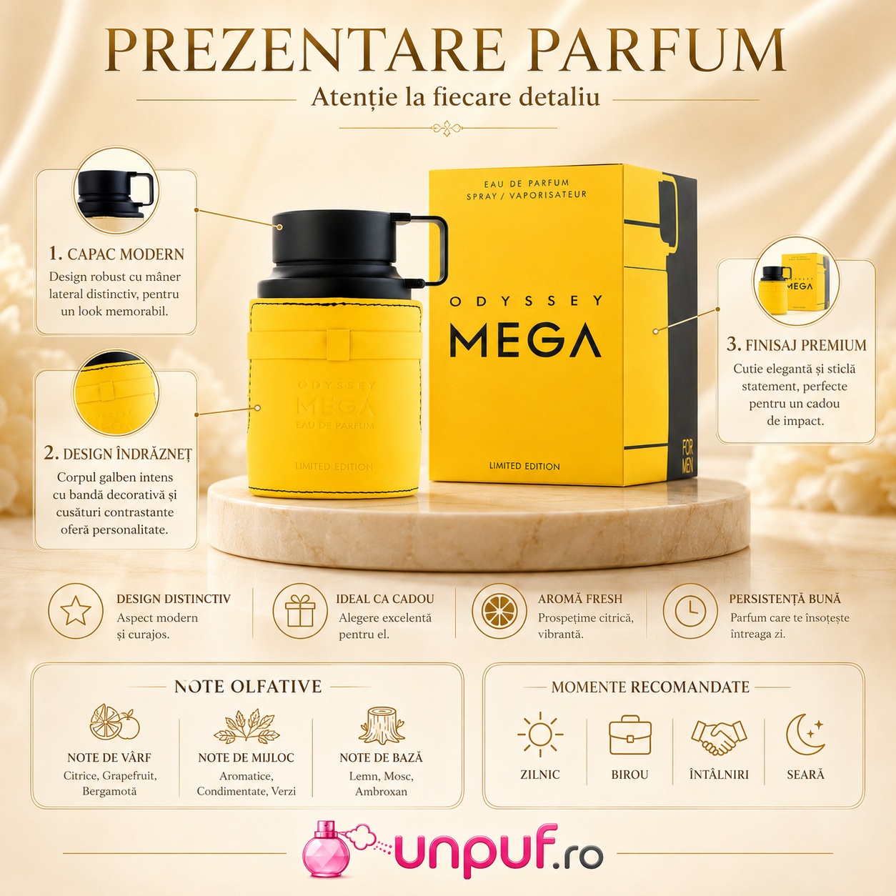 Prezentare Armaf Odyssey Mega cu note fresh, citrice, aromatice și lemnoase
