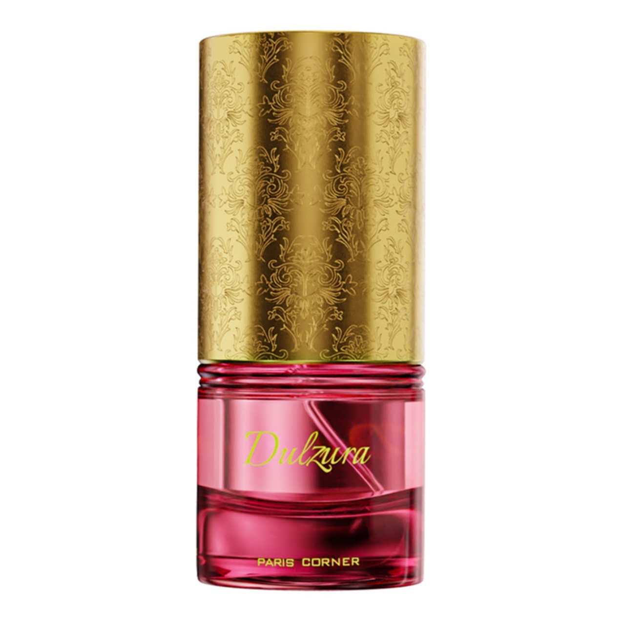Flacon original Dulzura Paris Corner 100 ml cu sticlă roz rubinie și capac auriu ornamental