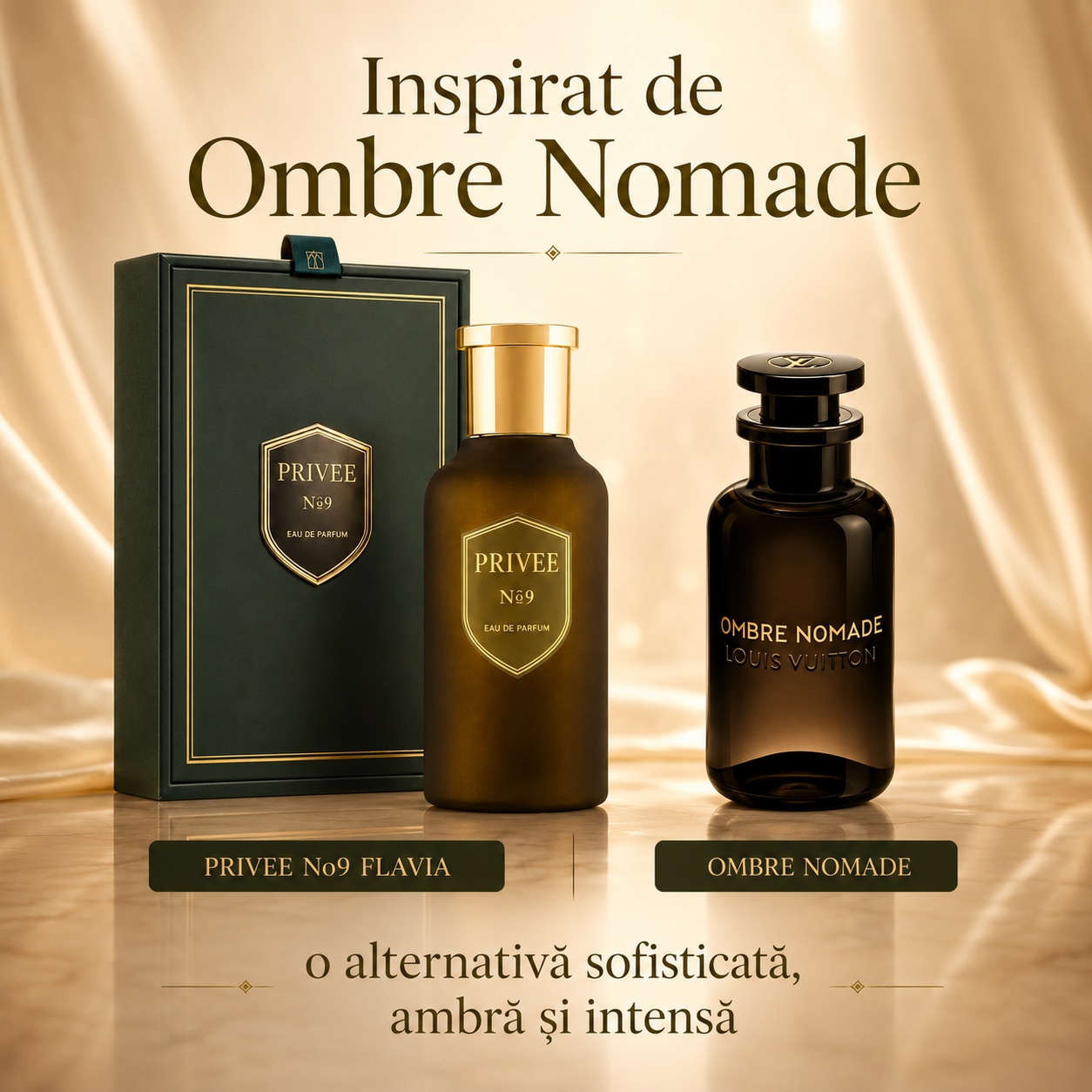 Flavia Privee No9 inspirat de Ombre Nomade, parfum ambrat, fumuriu și sofisticat