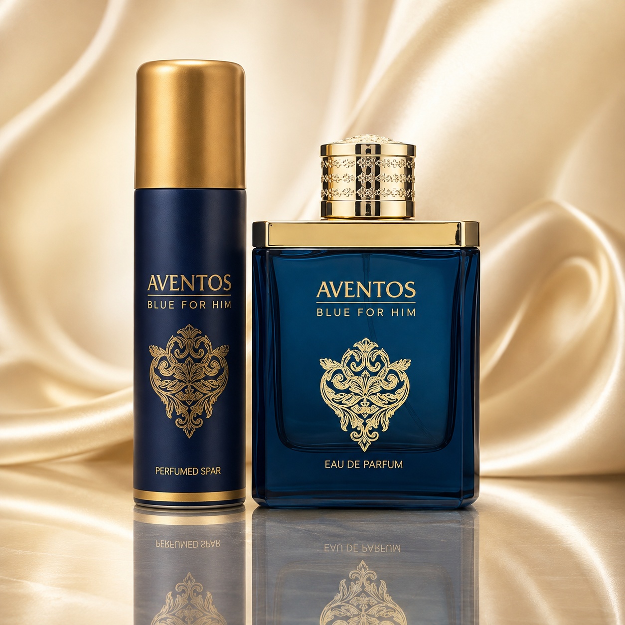 Sticlă Fragrance World Aventos Blue Eau de Parfum 100ml și deodorant spray 50ml