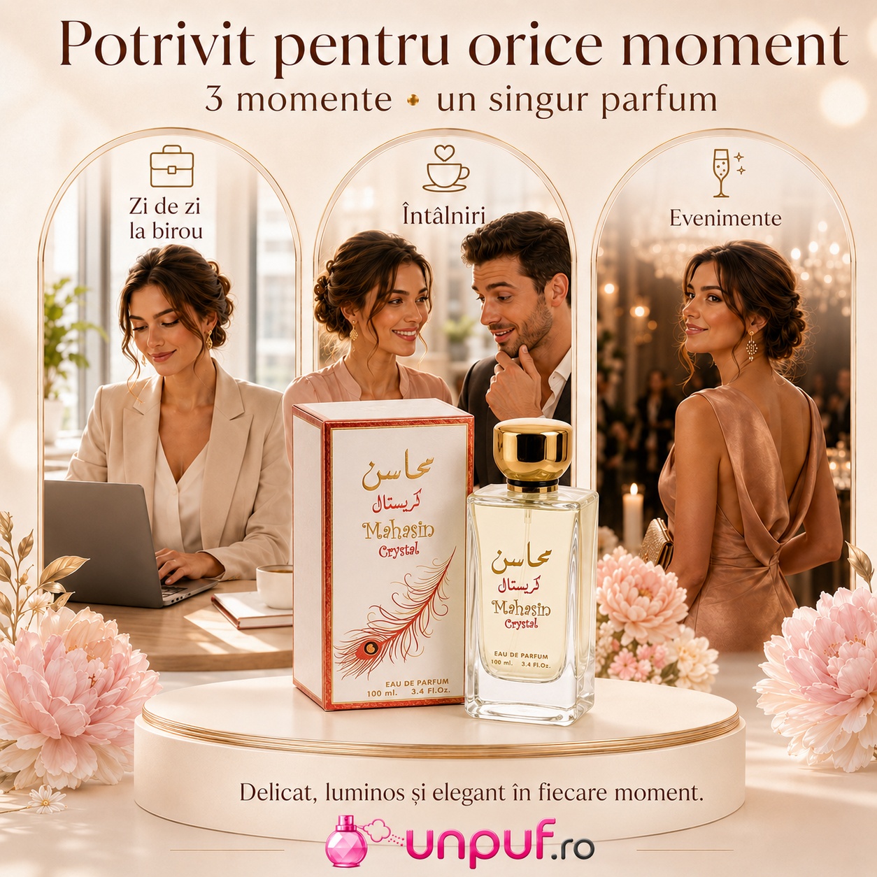 Lattafa Mahasin Crystal potrivit pentru zi de zi la birou, &icirc;nt&acirc;lniri și evenimente