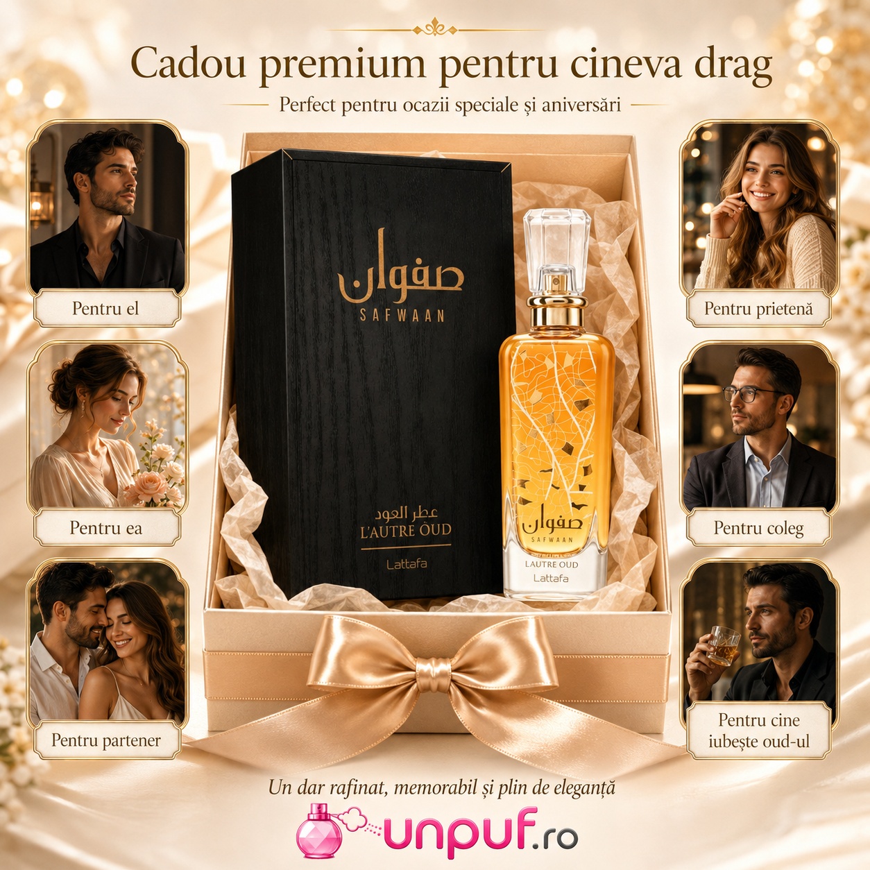 Lattafa Safwaan L&rsquo;Autre Oud cadou premium pentru cineva drag, parfum arăbesc elegant și memorabil