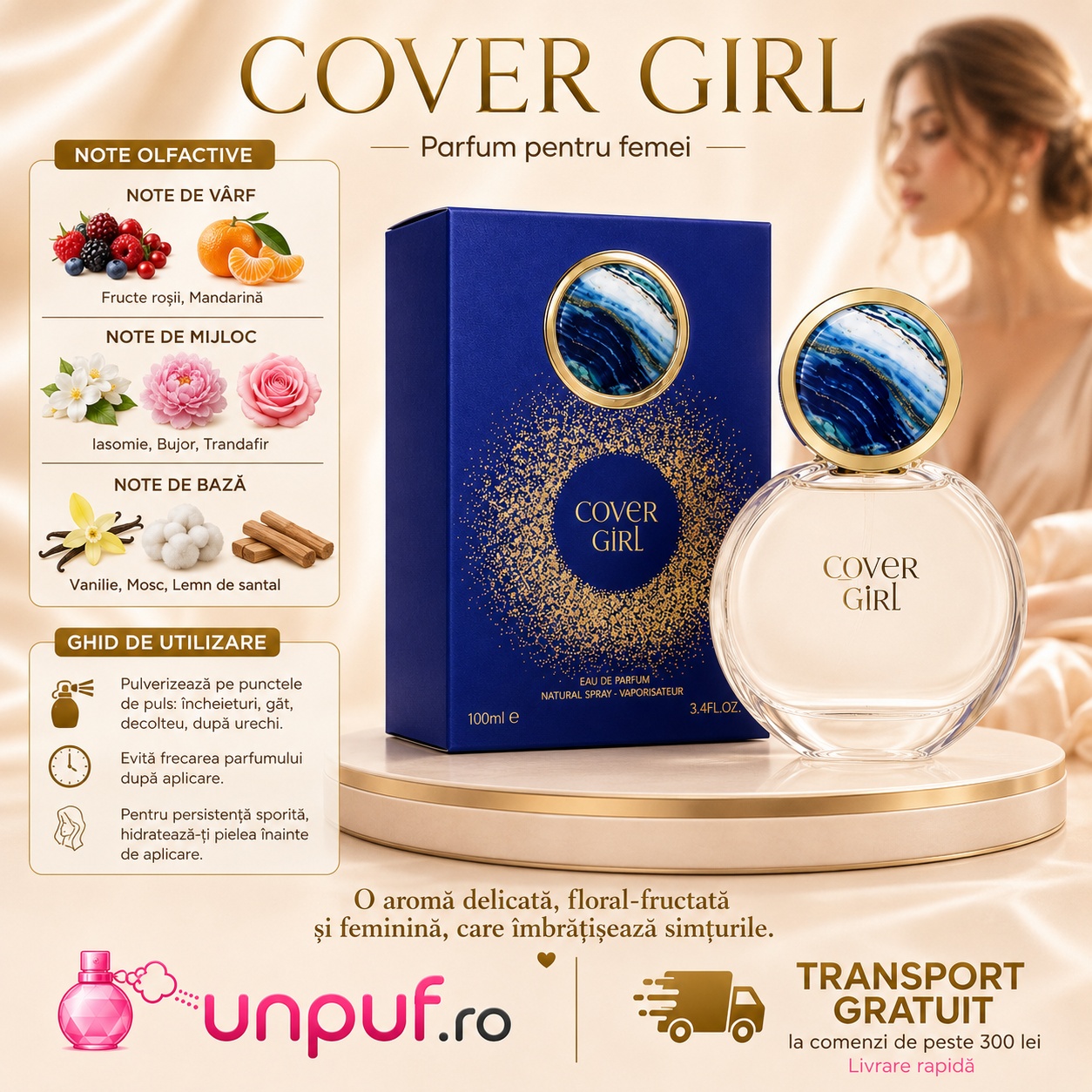 Maryaj Cover Girl cu note olfactive fructe roșii, mandarină, iasomie, bujor, trandafir, vanilie, mosc și santal