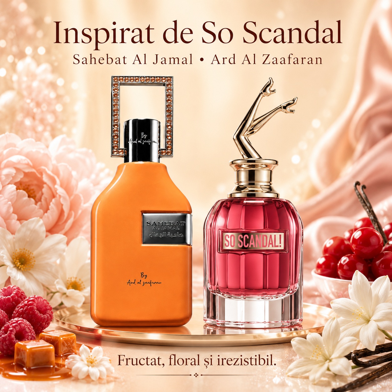 Sahebat Al Jamal Ard Al Zaafaran inspirat din So Scandal parfum fructat floral și irezistibil