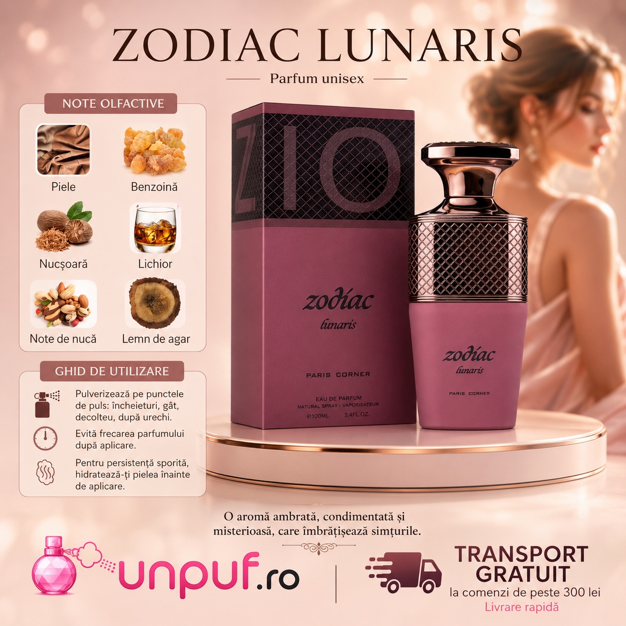 Zodiac Lunaris Paris Corner ghid de utilizare note olfactive și prezentare premium cu transport gratuit