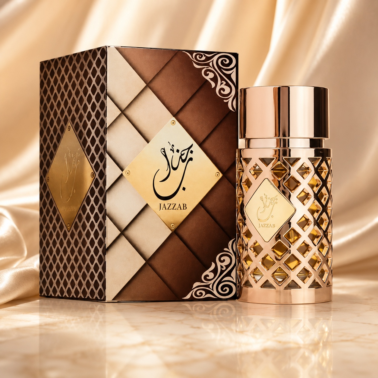 Parfum Arăbesc Jazzab Gold Ard Al Zaafaran 100 ml cu flacon rose gold și cutie premium maro auriu
