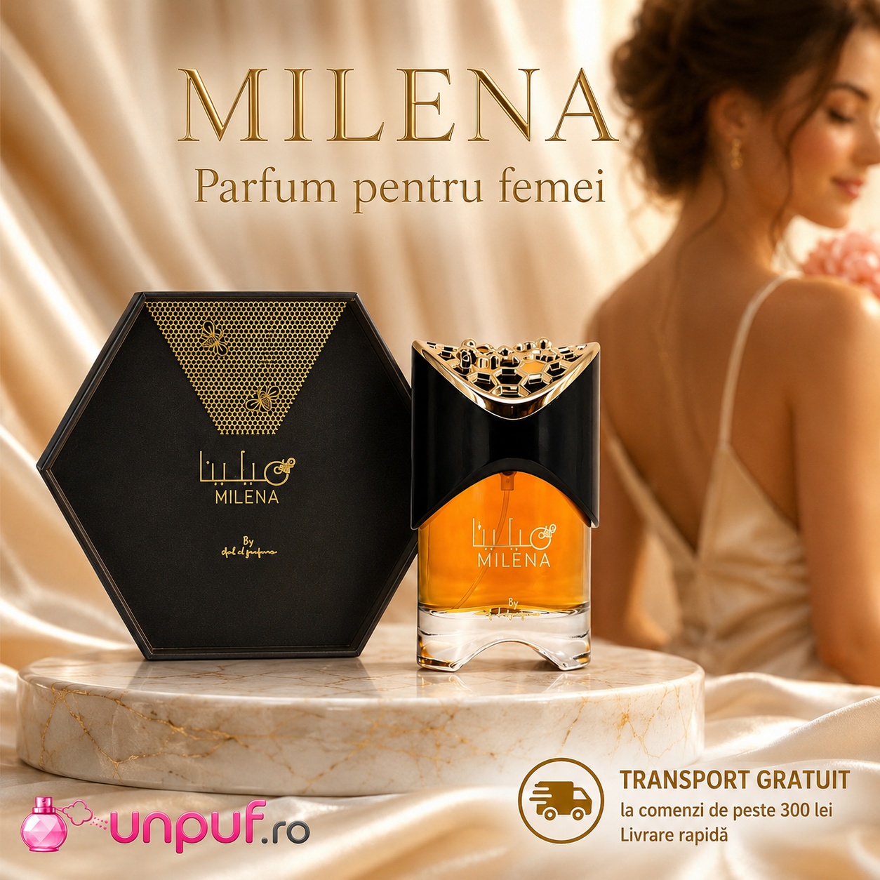 Milena Ard Al Zaafaran parfum pentru femei cu flacon elegant, cutie hexagonală premium și transport gratuit
