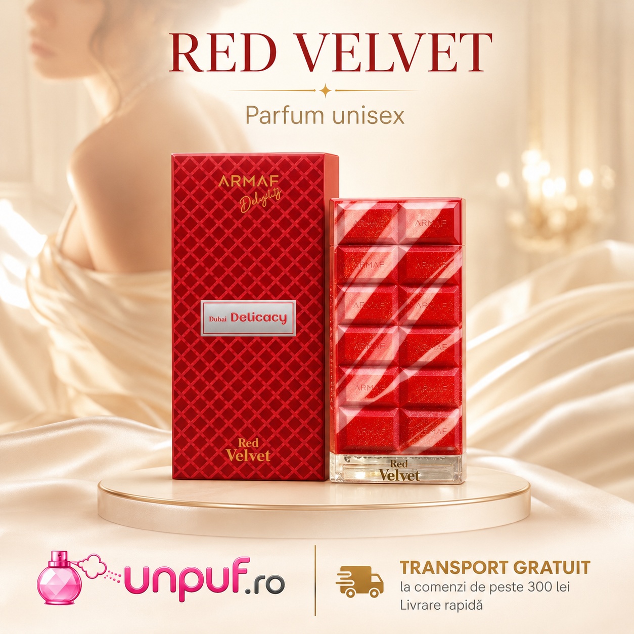Armaf Red Velvet parfum unisex cu prezentare premium și transport gratuit la comenzi eligibile