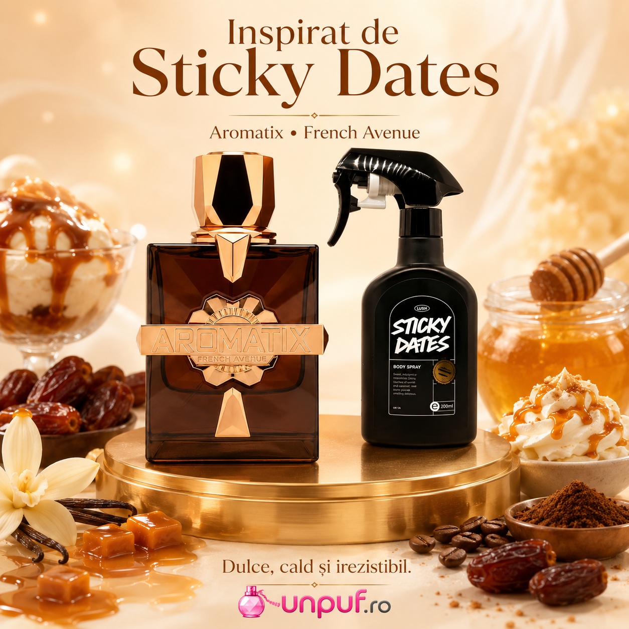 Parfum Aromatix Naughty Dates inspirat de Sticky Dates, dulce, cald, gurmand și irezistibil