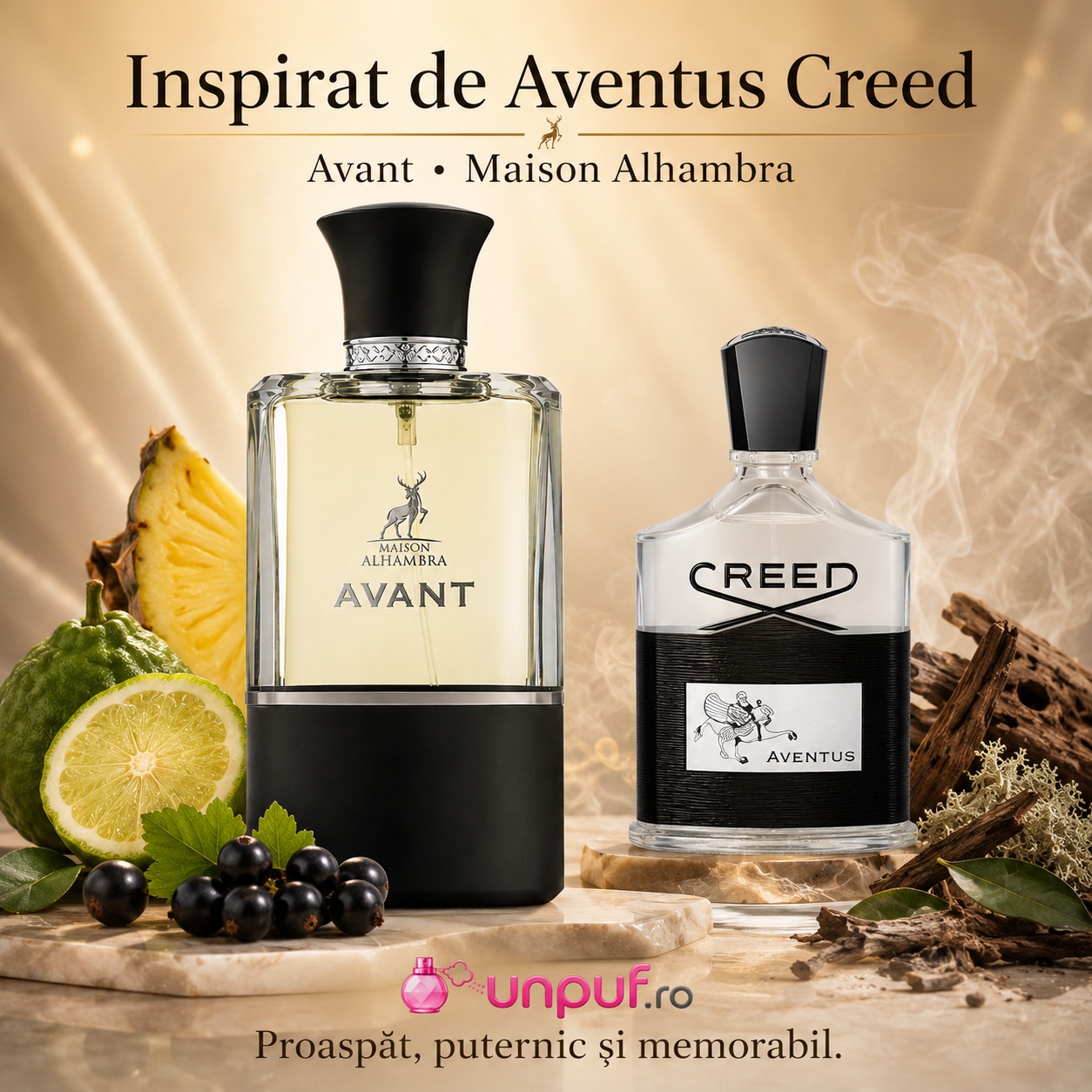 Parfum Avant Maison Alhambra inspirat de Aventus Creed, proaspăt, puternic și memorabil